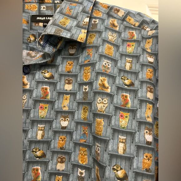 Jared Lang Men's Owl Print Button Up Long Sleeve Shirt Size 2XL - Picture 3 of 8